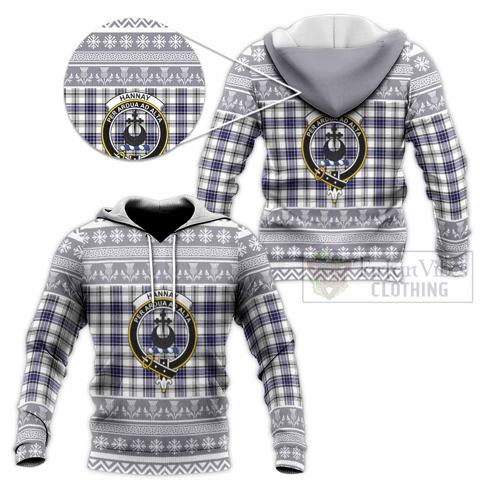 Hannay Clan Tartan Christmas Knitted Hoodie with Family Crest - Tartan Vibes Clothing