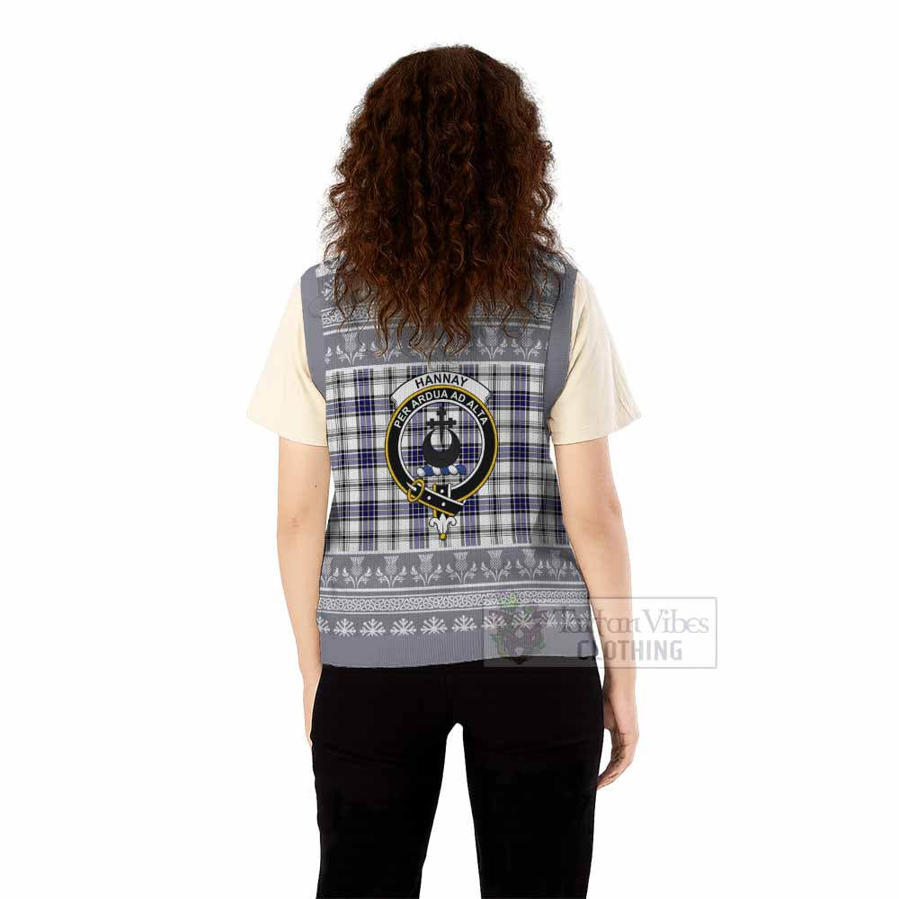 Hannay Clan Tartan Christmas Knitted V-Neck Vest with Family Crest - Tartan Vibes Clothing