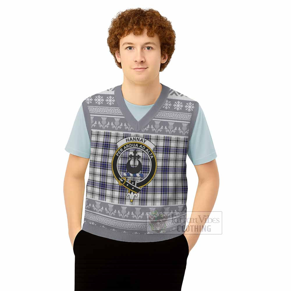 Hannay Clan Tartan Christmas Knitted V-Neck Vest with Family Crest - Tartan Vibes Clothing