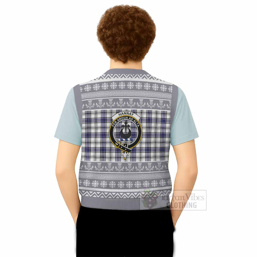 Hannay Clan Tartan Christmas Knitted V-Neck Vest with Family Crest - Tartan Vibes Clothing