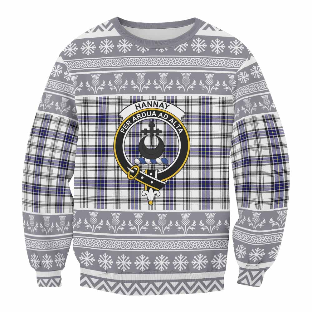 Hannay Clan Tartan Christmas Sweatshirt with Family Crest - Tartan Vibes Clothing