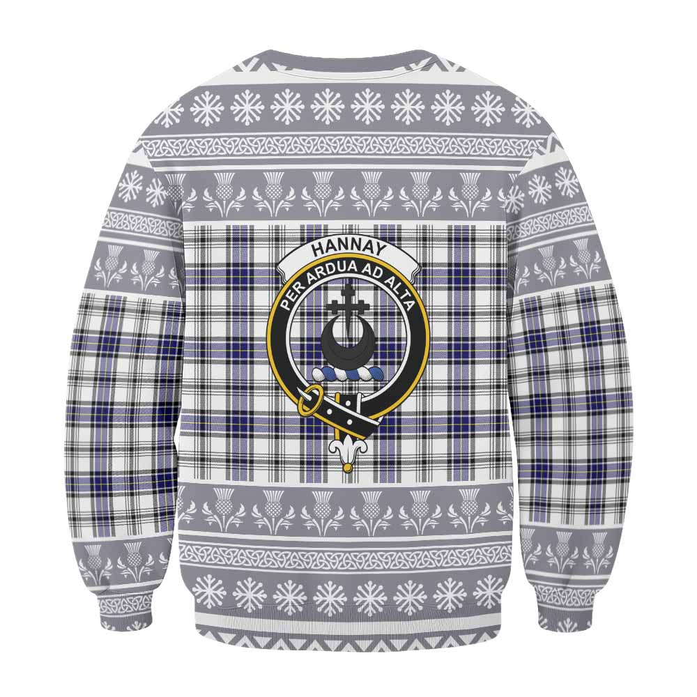 Hannay Clan Tartan Christmas Sweatshirt with Family Crest - Tartan Vibes Clothing