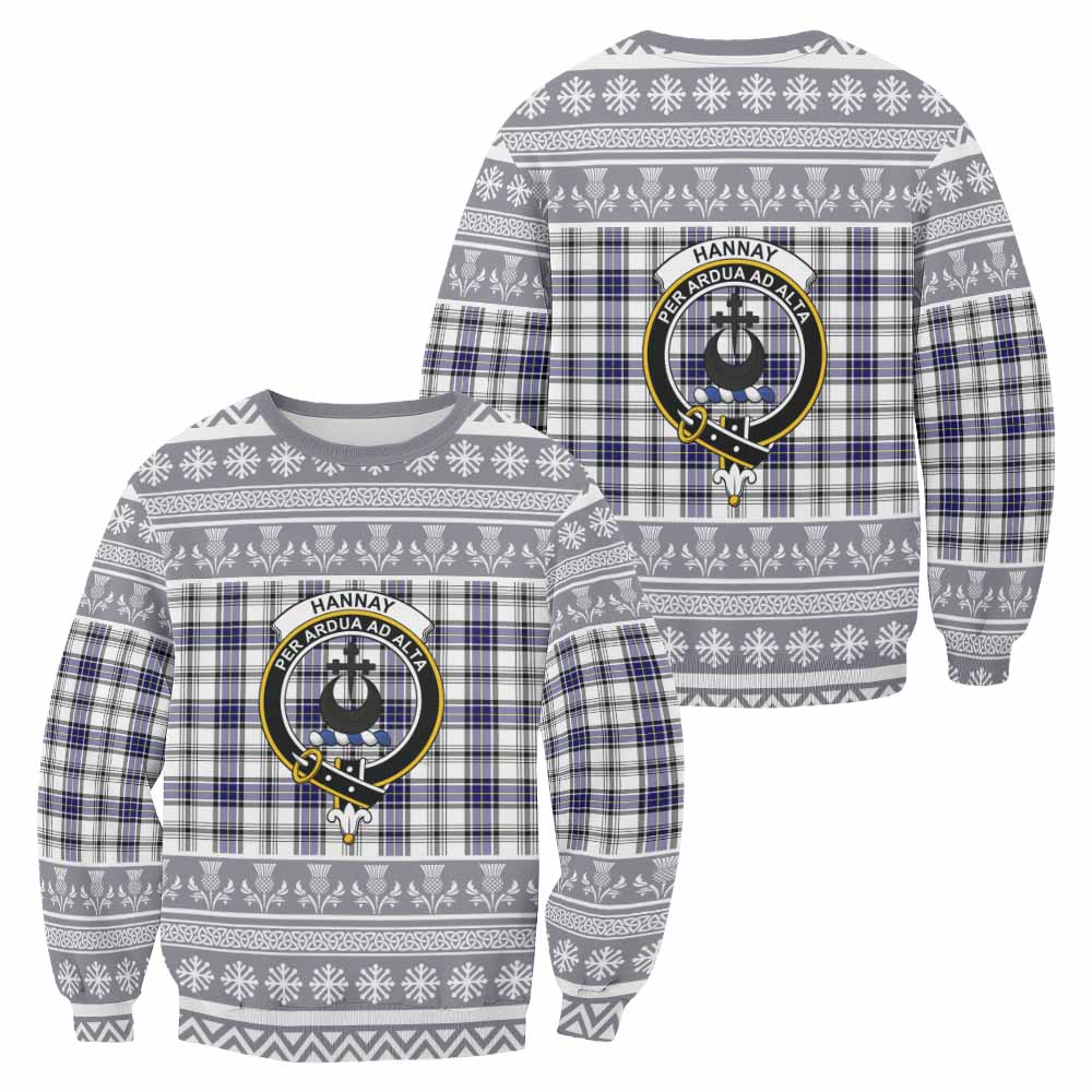 Hannay Clan Tartan Christmas Sweatshirt with Family Crest - Tartan Vibes Clothing