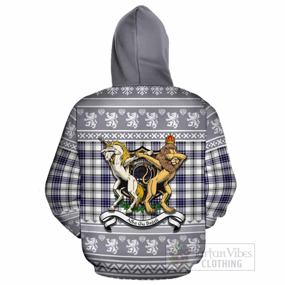 Hannay Clan Tartan Crest Christmas Cotton Hoodie Coat of Arms Funny Style - Tartan Vibes Clothing