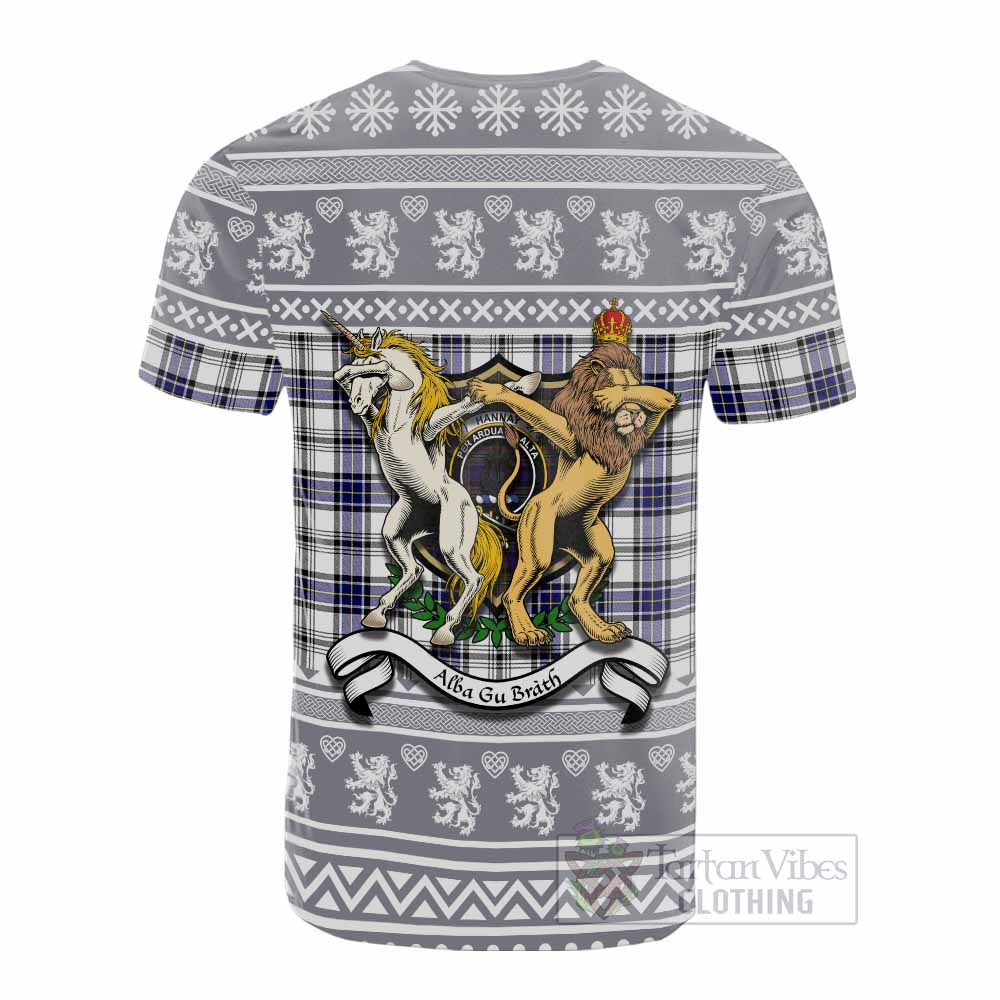Hannay Clan Tartan Crest Christmas Cotton T-shirt Coat of Arms Funny Style - Tartan Vibes Clothing