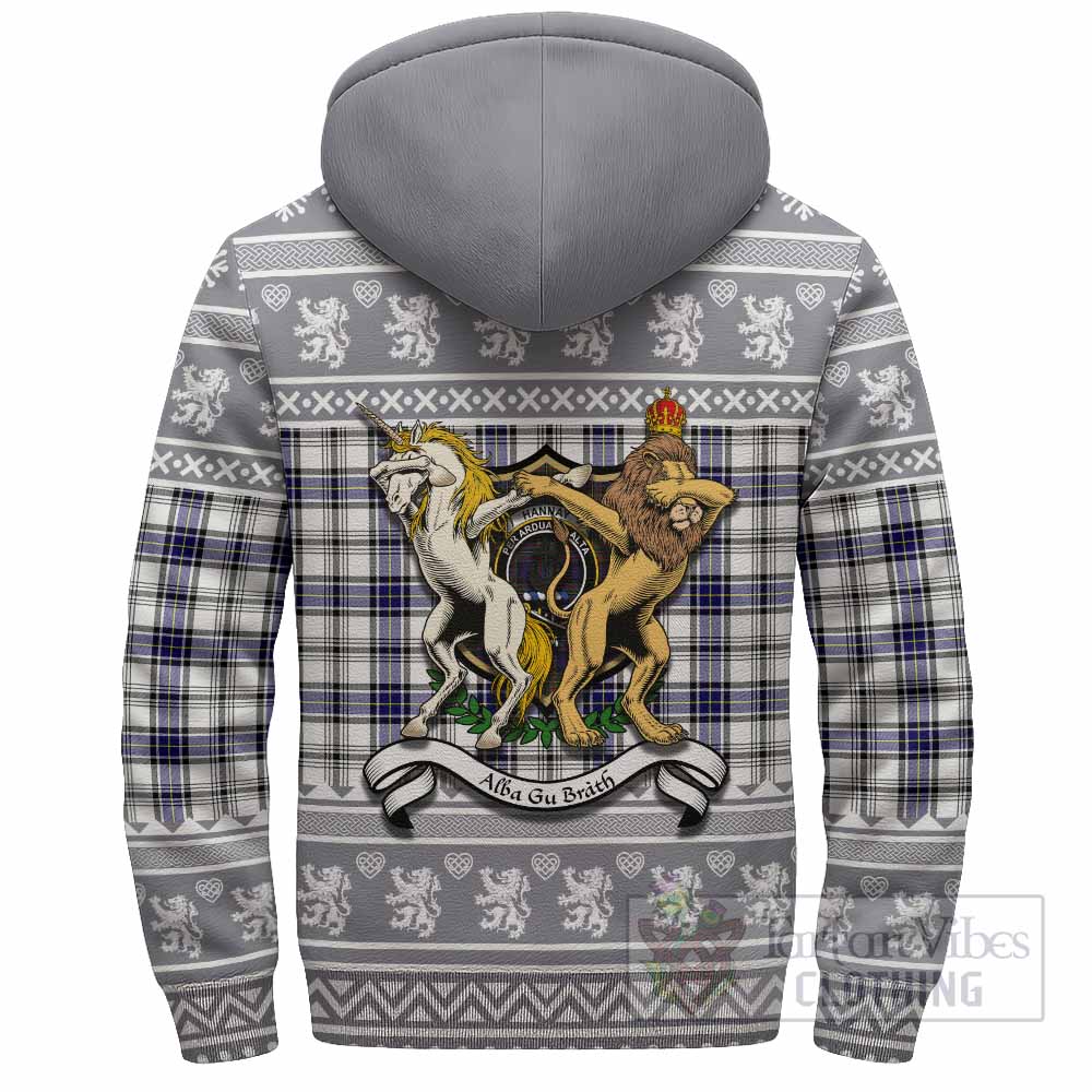 Hannay Clan Tartan Crest Christmas Fleece Hoodie Coat of Arms Funny Style - Tartan Vibes Clothing