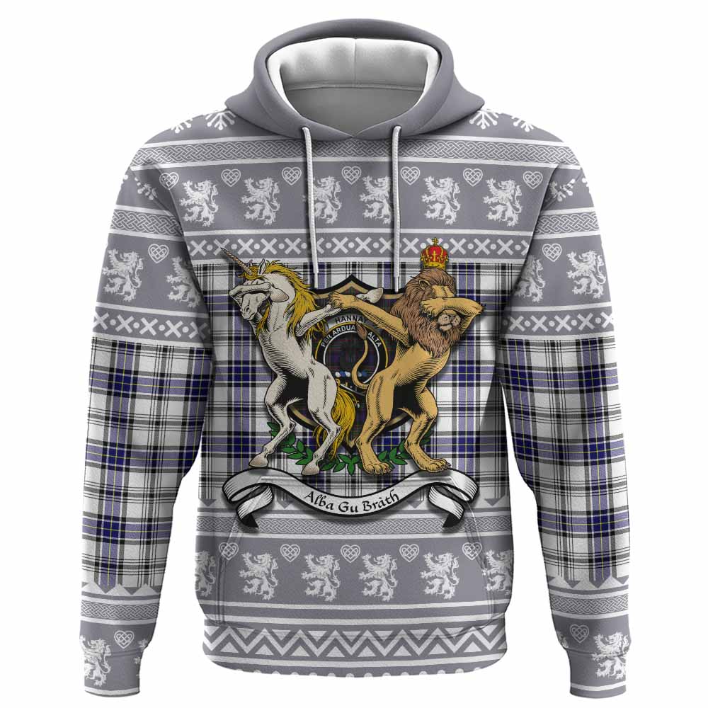 Hannay Clan Tartan Crest Christmas Hoodie Coat of Arms Funny Style - Tartan Vibes Clothing