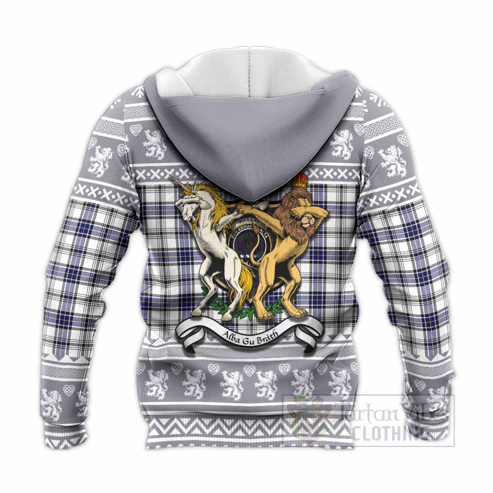 Hannay Clan Tartan Crest Christmas Knitted Hoodie Coat of Arms Funny Style - Tartan Vibes Clothing