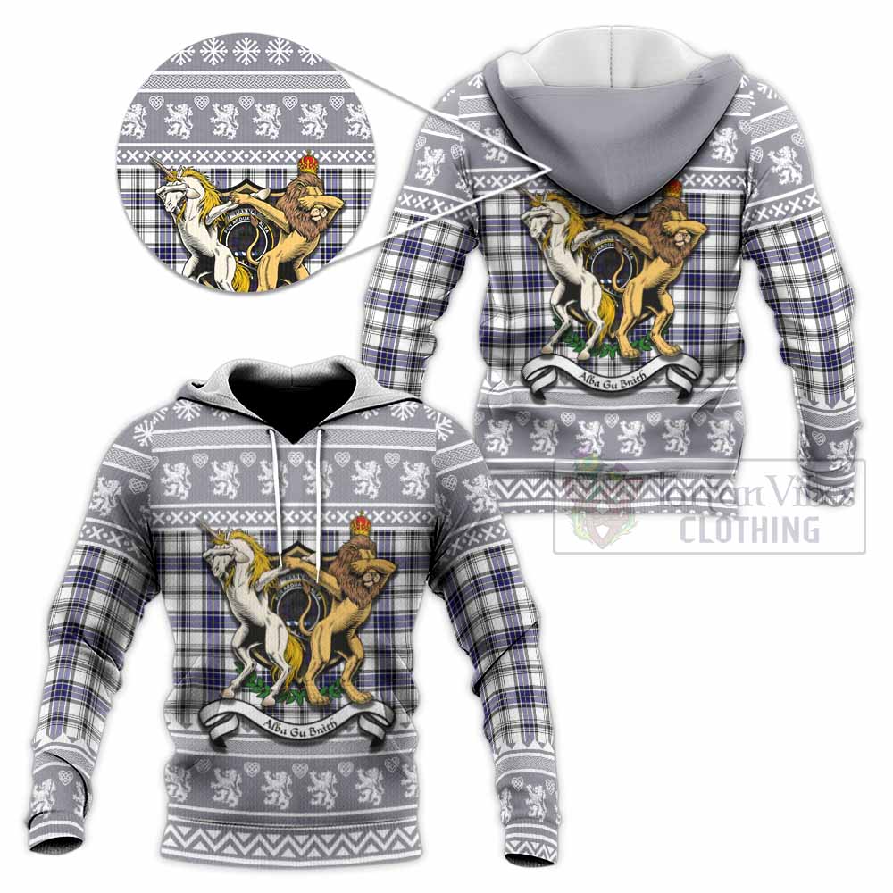 Hannay Clan Tartan Crest Christmas Knitted Hoodie Coat of Arms Funny Style - Tartan Vibes Clothing