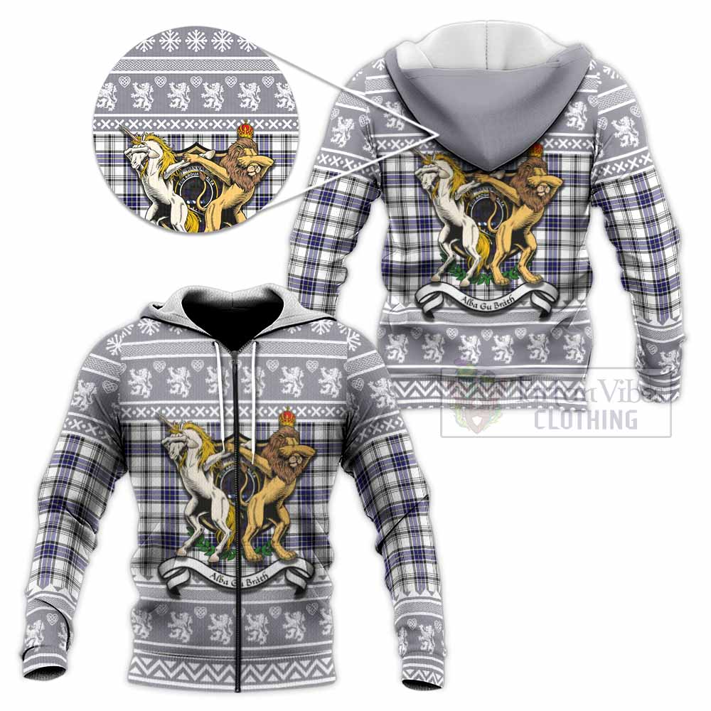 Hannay Clan Tartan Crest Christmas Knitted Hoodie Coat of Arms Funny Style - Tartan Vibes Clothing