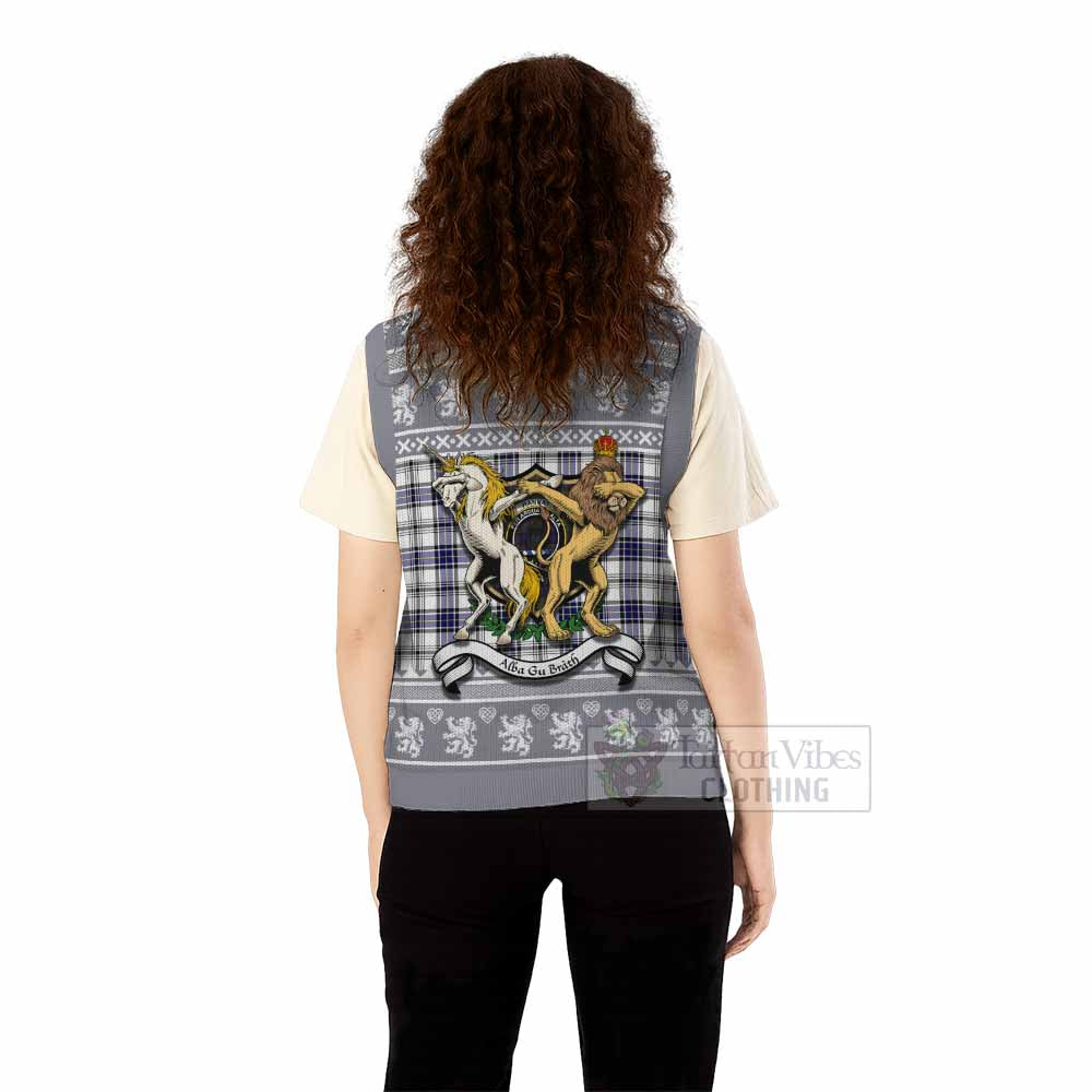 Hannay Clan Tartan Crest Christmas Knitted V-Neck Vest Coat of Arms Funny Style - Tartan Vibes Clothing