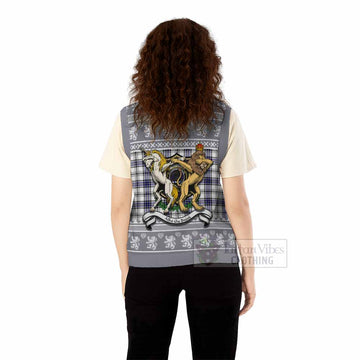 Hannay Clan Tartan Crest Christmas Knitted V-Neck Vest Coat of Arms Funny Style