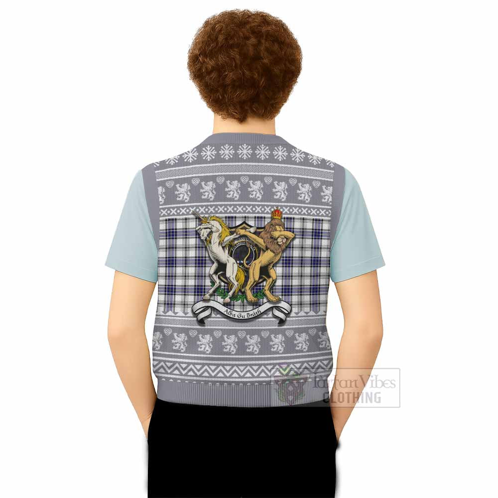 Hannay Clan Tartan Crest Christmas Knitted V-Neck Vest Coat of Arms Funny Style - Tartan Vibes Clothing
