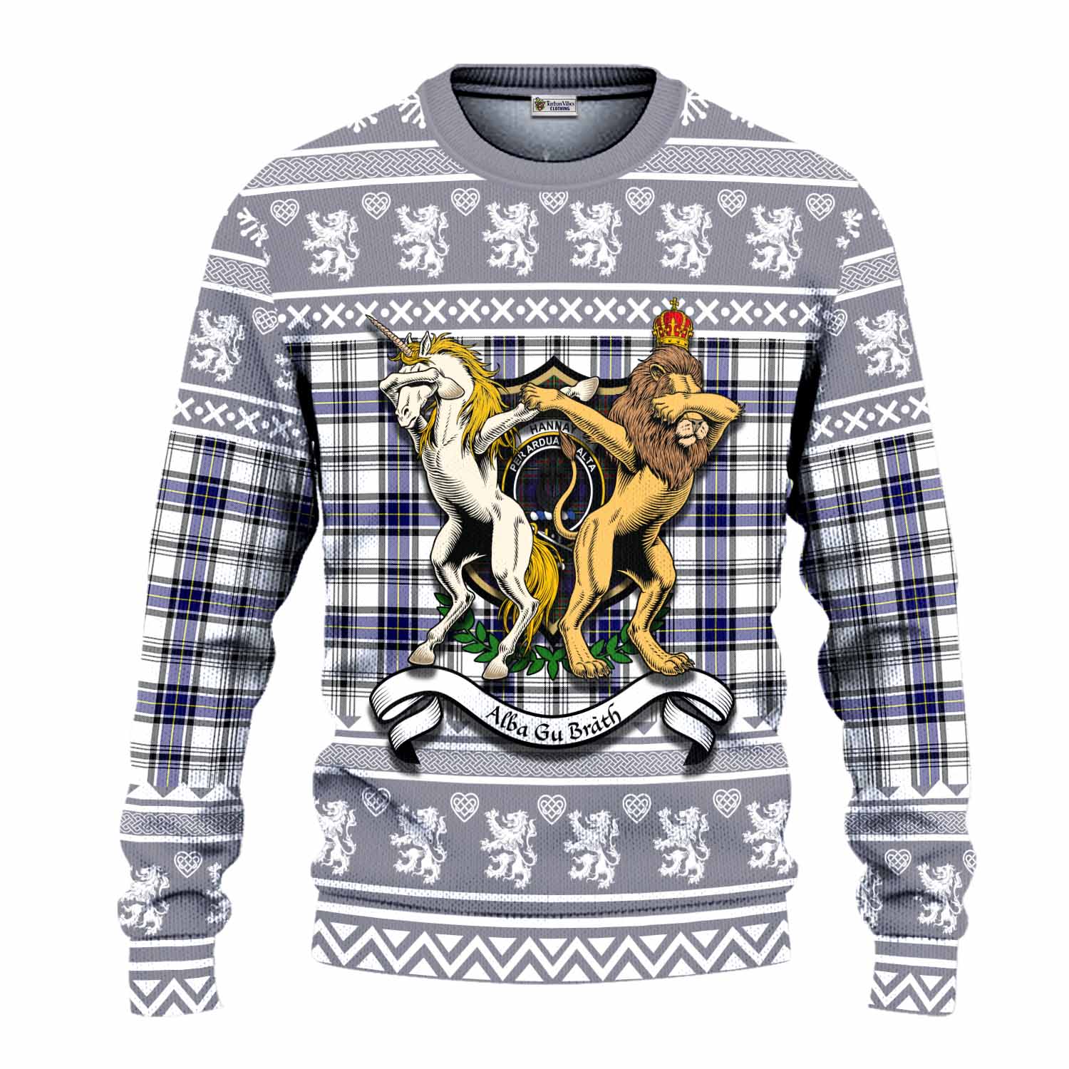 Hannay Clan Tartan Crest Christmas Ugly Sweater Coat of Arms Funny Style - Tartan Vibes Clothing