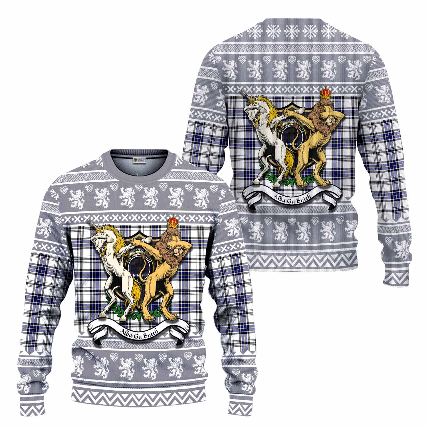 Hannay Clan Tartan Crest Christmas Ugly Sweater Coat of Arms Funny Style - Tartan Vibes Clothing