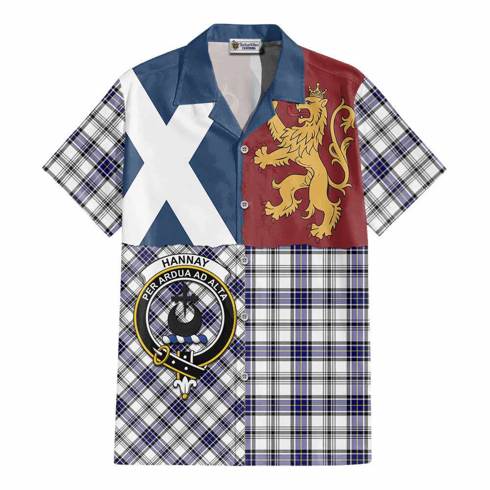 Hannay Crest Tartan Cotton Hawaiian Shirt with Lion Rampant Saltire Style - Tartan Vibes Clothing
