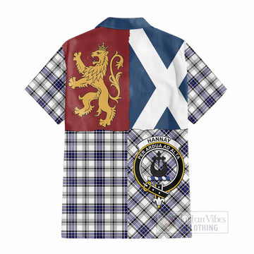 Hannay Crest Tartan Cotton Hawaiian Shirt with Lion Rampant Saltire Style - Tartan Vibes Clothing
