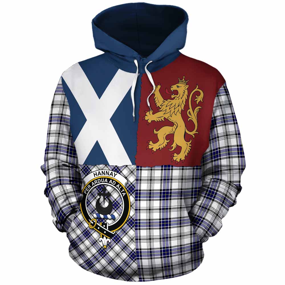 Hannay Crest Tartan Cotton Hoodie with Lion Rampant Saltire Style - Tartan Vibes Clothing