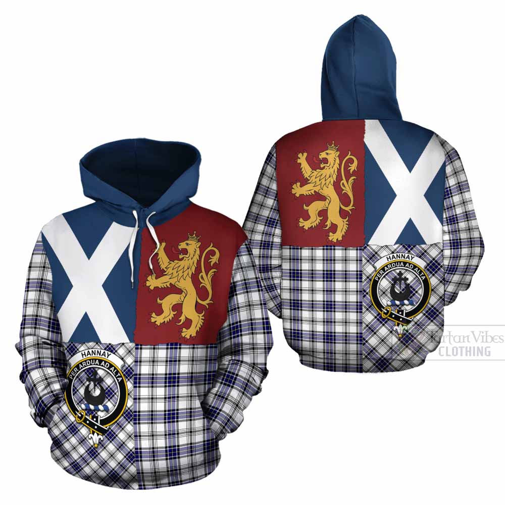 Hannay Crest Tartan Cotton Hoodie with Lion Rampant Saltire Style - Tartan Vibes Clothing