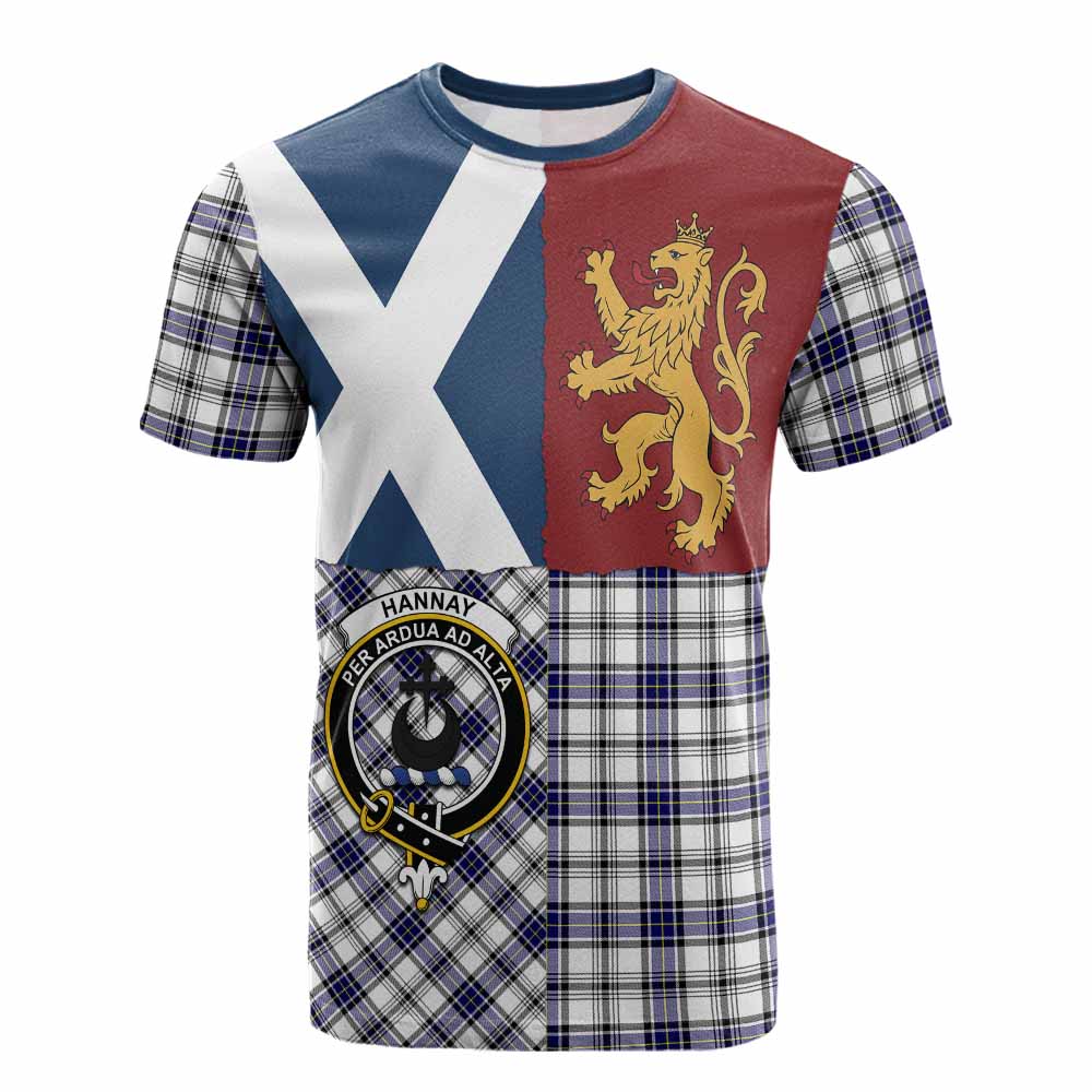 Hannay Crest Tartan Cotton T-shirt with Lion Rampant Saltire Style - Tartan Vibes Clothing