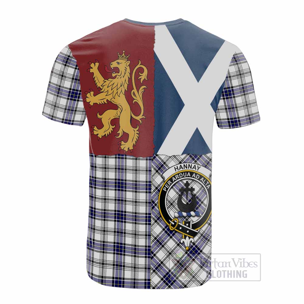 Hannay Crest Tartan Cotton T-shirt with Lion Rampant Saltire Style - Tartan Vibes Clothing