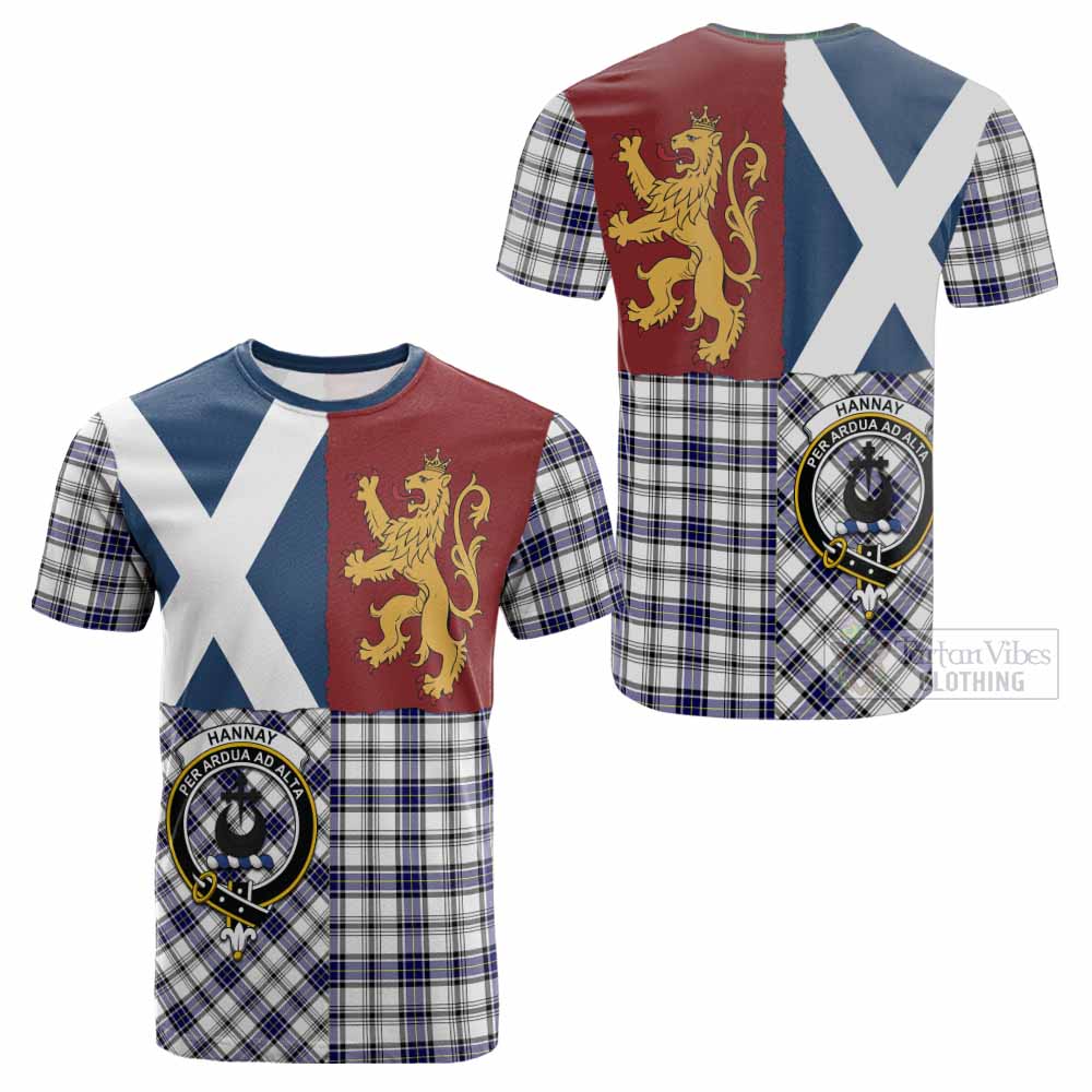 Hannay Crest Tartan Cotton T-shirt with Lion Rampant Saltire Style - Tartan Vibes Clothing