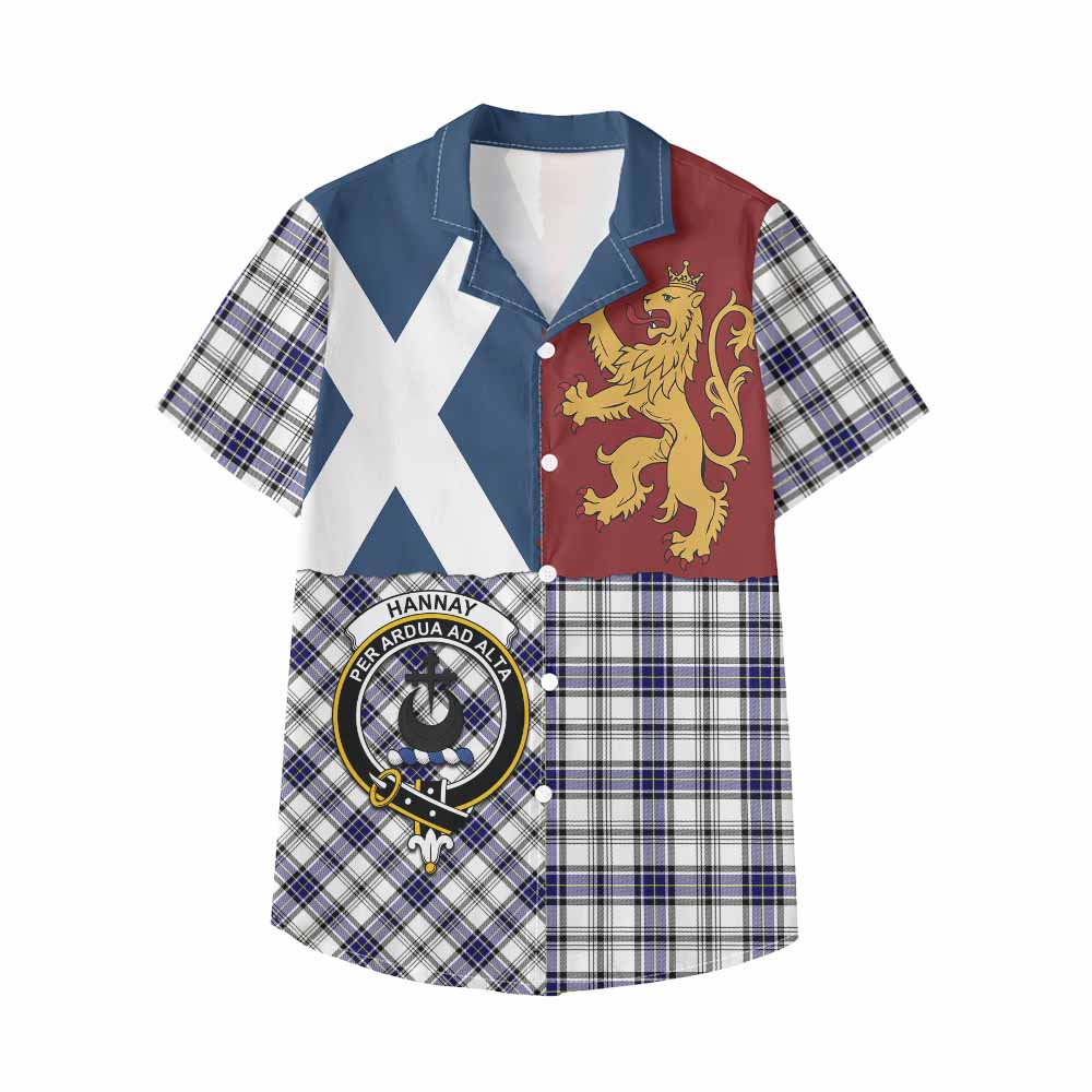 Hannay Crest Tartan Kid Hawaiian Shirt with Lion Rampant Saltire Style - Tartan Vibes Clothing