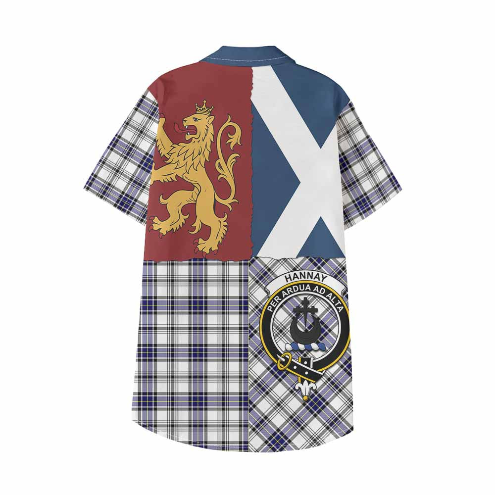 Hannay Crest Tartan Kid Hawaiian Shirt with Lion Rampant Saltire Style - Tartan Vibes Clothing