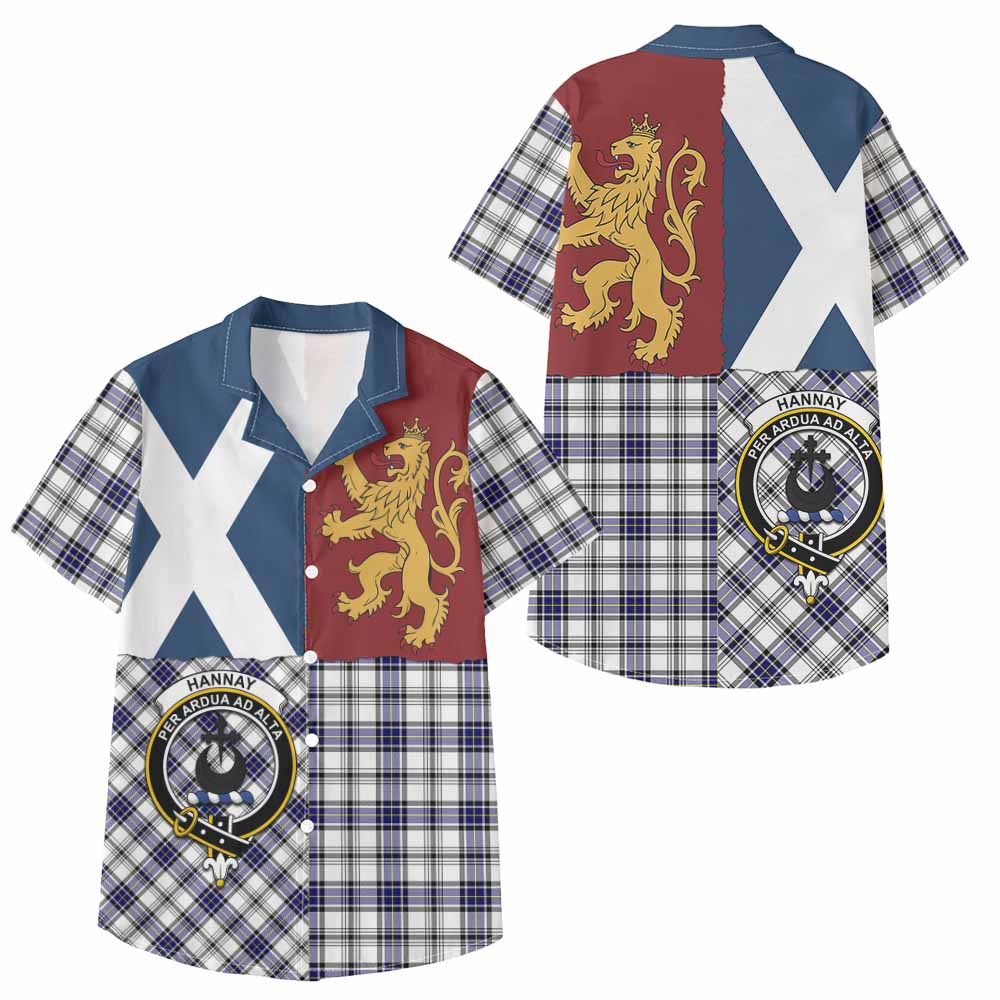 Hannay Crest Tartan Kid Hawaiian Shirt with Lion Rampant Saltire Style - Tartan Vibes Clothing