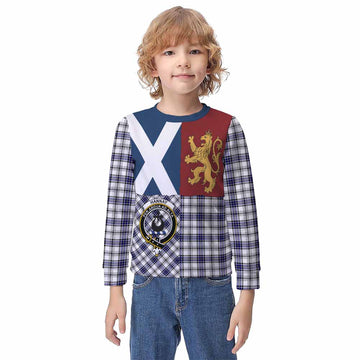 Hannay Crest Tartan Kid Knitted Sweatshirt with Lion Rampant Saltire Style