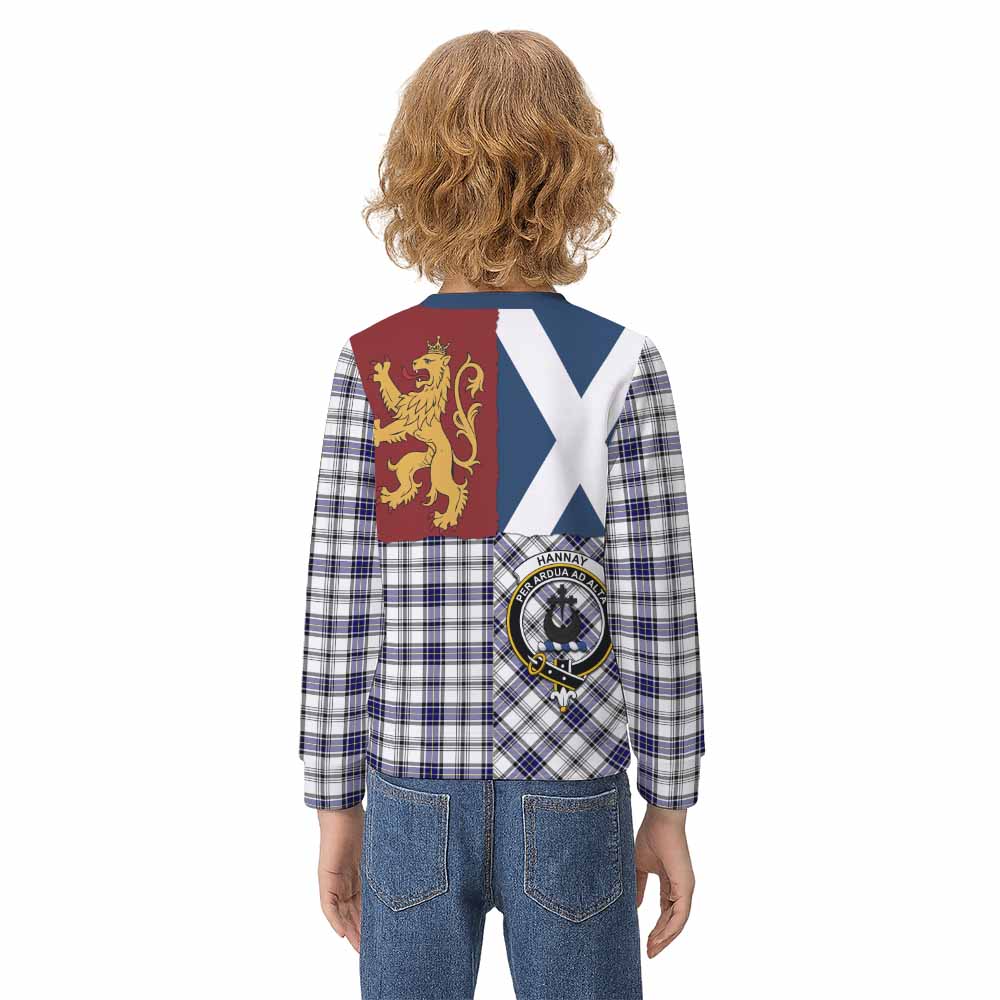 Hannay Crest Tartan Kid Knitted Sweatshirt with Lion Rampant Saltire Style - Tartan Vibes Clothing