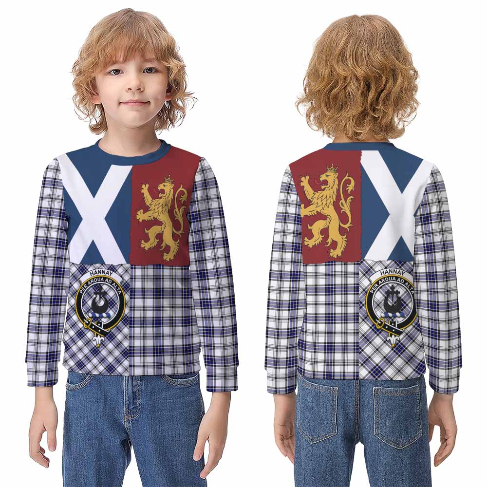 Hannay Crest Tartan Kid Knitted Sweatshirt with Lion Rampant Saltire Style - Tartan Vibes Clothing