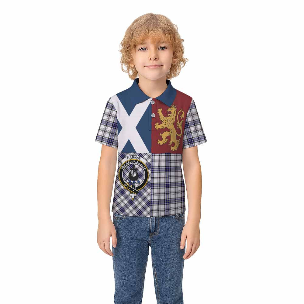 Hannay Crest Tartan Kid Polo Shirt with Lion Rampant Saltire Style - Tartan Vibes Clothing