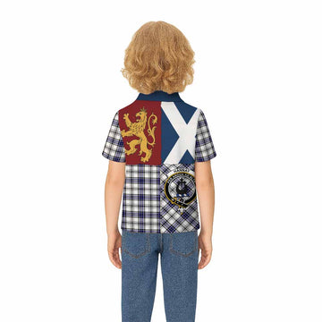 Hannay Crest Tartan Kid Polo Shirt with Lion Rampant Saltire Style - Tartan Vibes Clothing