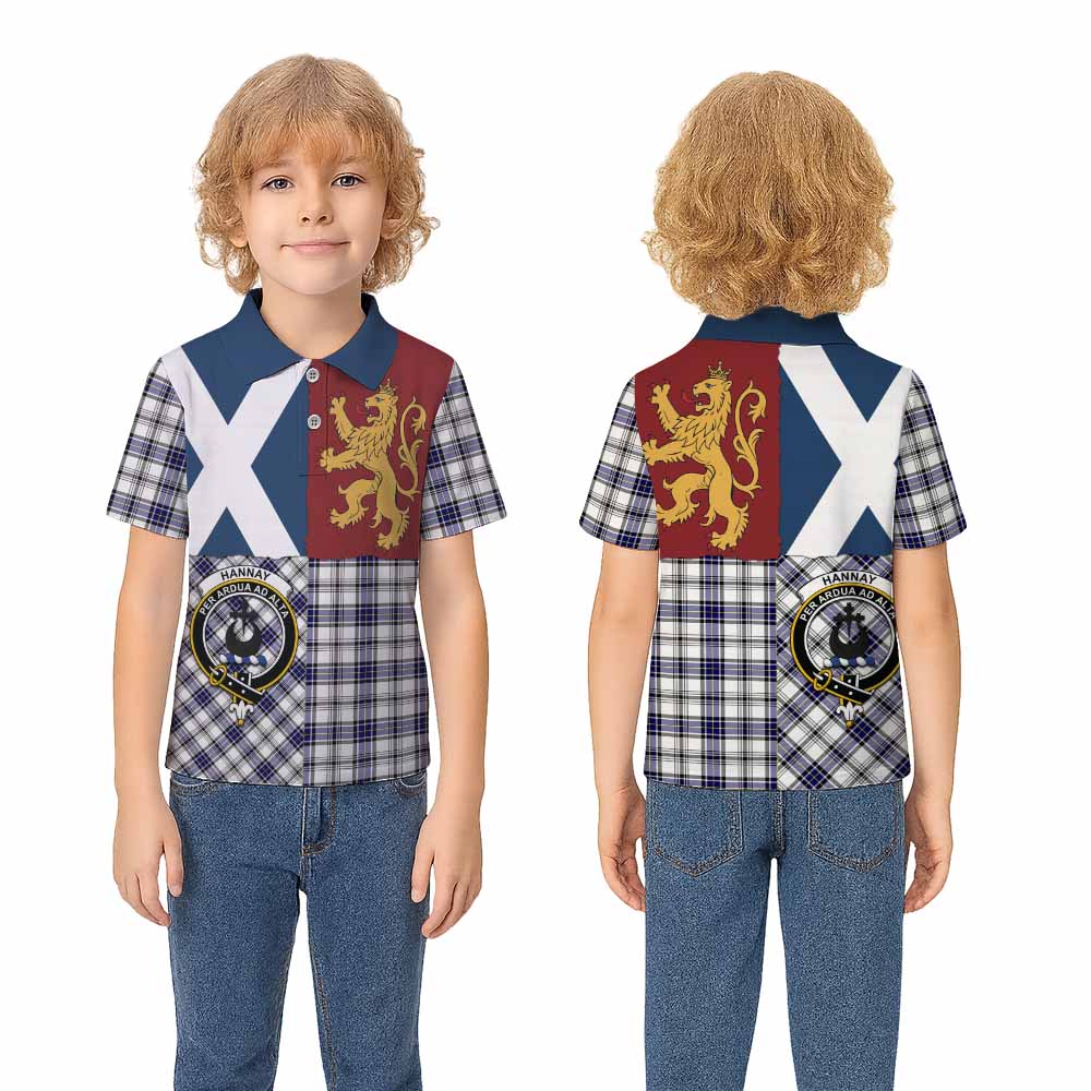 Hannay Crest Tartan Kid Polo Shirt with Lion Rampant Saltire Style - Tartan Vibes Clothing