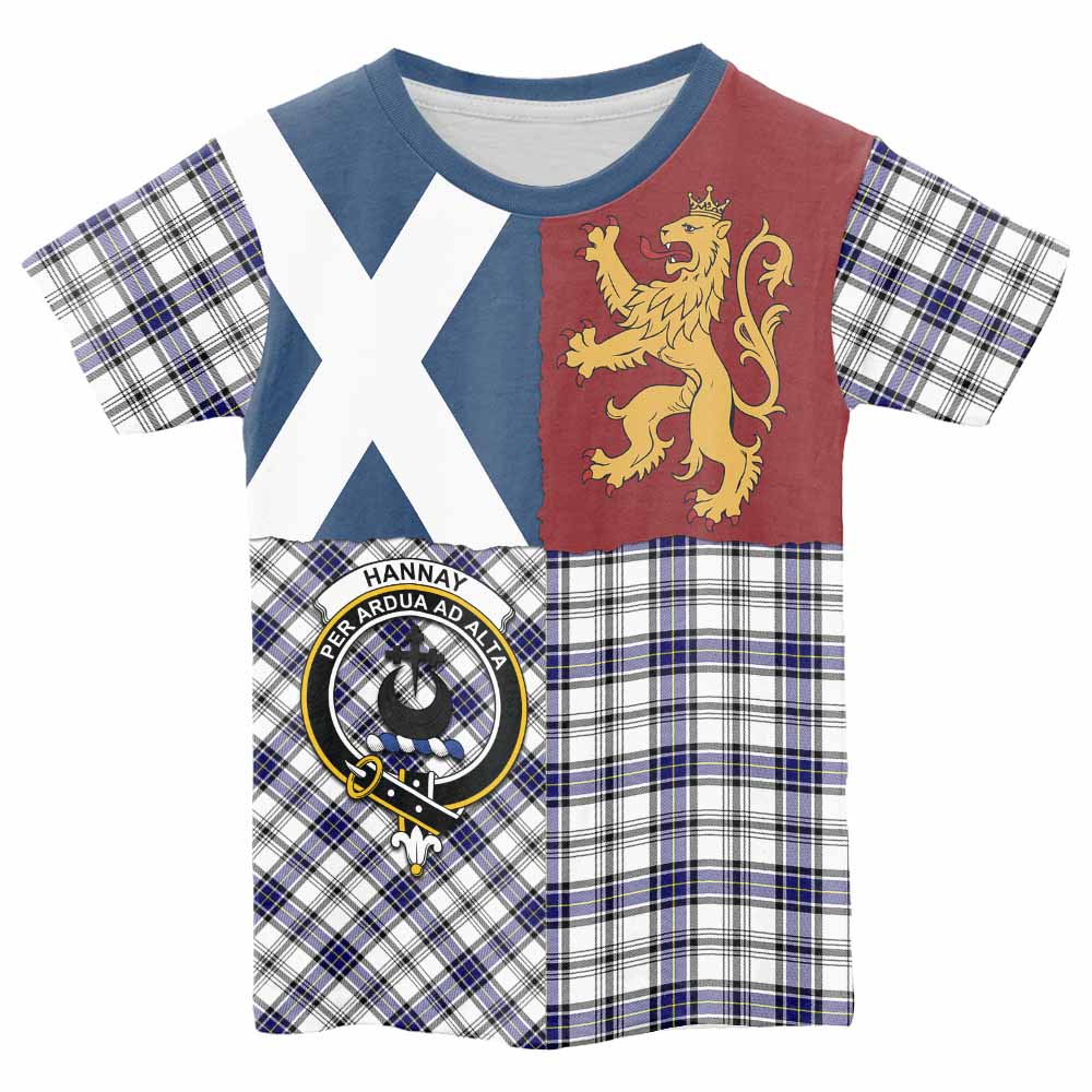 Hannay Crest Tartan Kid T-shirt with Lion Rampant Saltire Style - Tartan Vibes Clothing