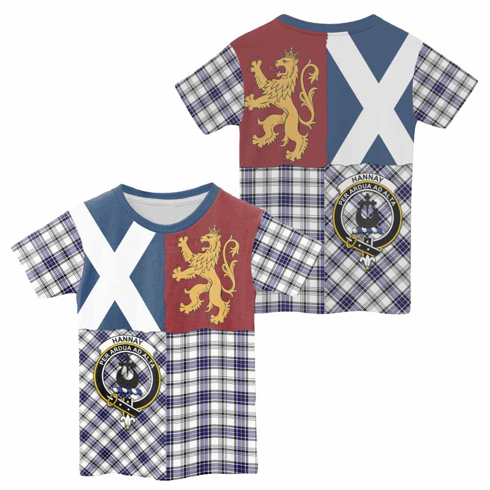 Hannay Crest Tartan Kid T-shirt with Lion Rampant Saltire Style - Tartan Vibes Clothing