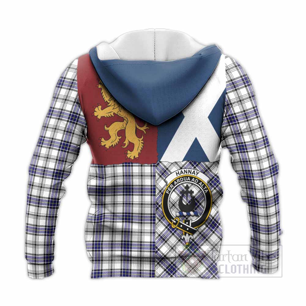 Hannay Crest Tartan Knitted Hoodie with Lion Rampant Saltire Style