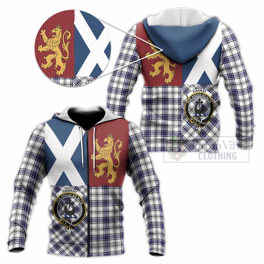 Hannay Crest Tartan Knitted Hoodie with Lion Rampant Saltire Style