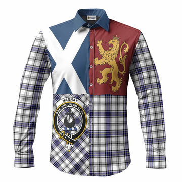 Hannay Crest Tartan Long Sleeve Button Shirts with Lion Rampant Saltire Style