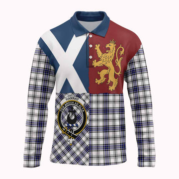 Hannay Crest Tartan Long Sleeve Polo Shirt with Lion Rampant Saltire Style