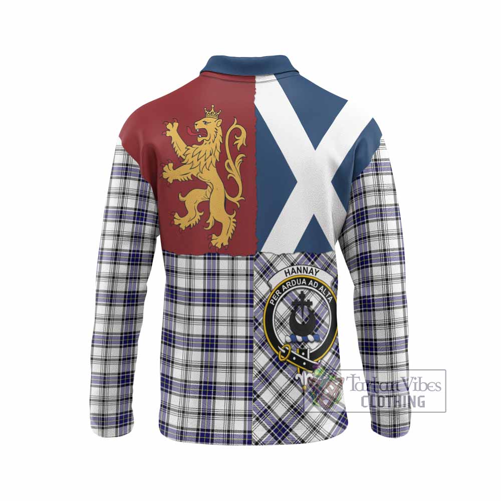 Hannay Crest Tartan Long Sleeve Polo Shirt with Lion Rampant Saltire Style