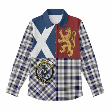 Hannay Crest Tartan Women Casual Shirt with Lion Rampant Saltire Style