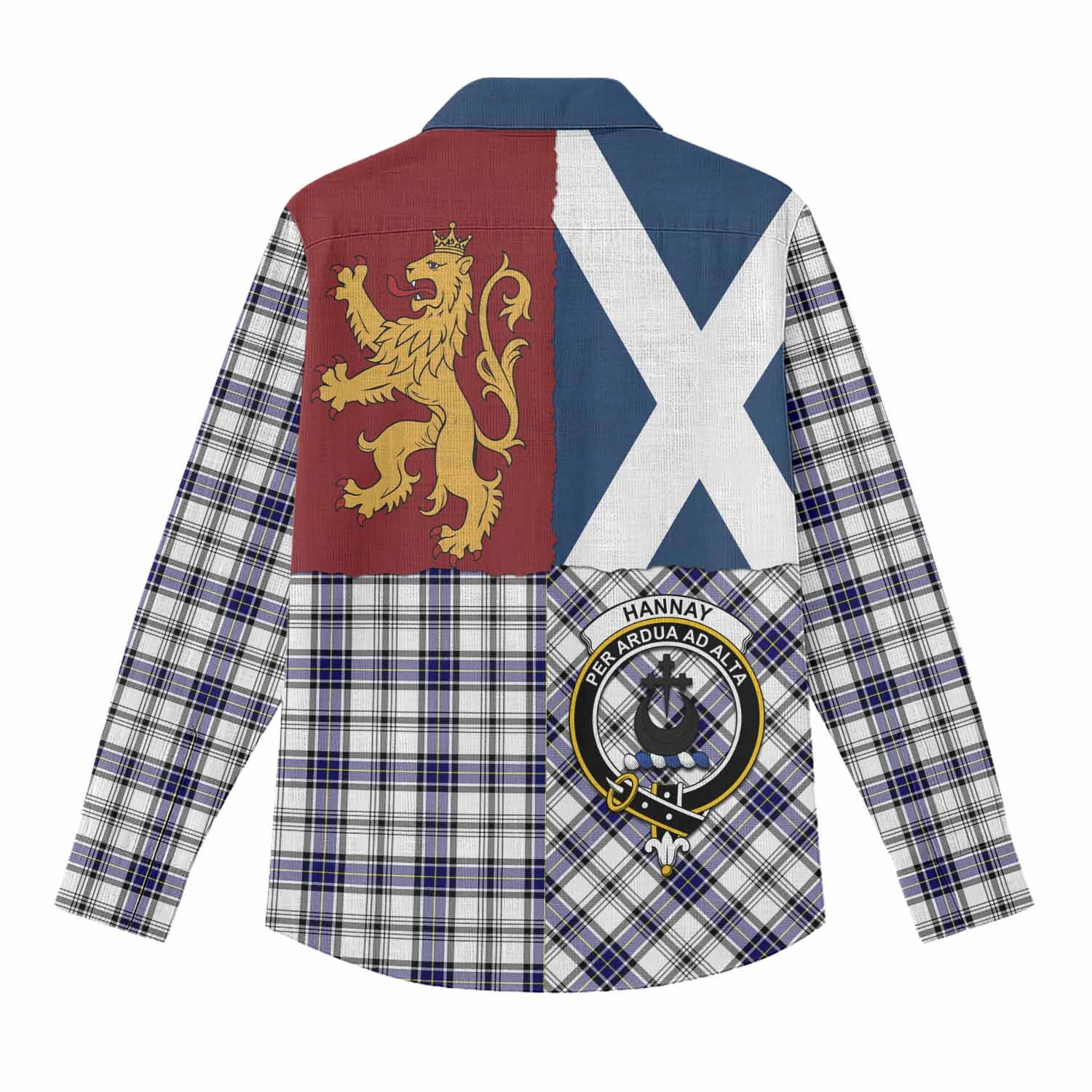 Hannay Crest Tartan Women Casual Shirt with Lion Rampant Saltire Style