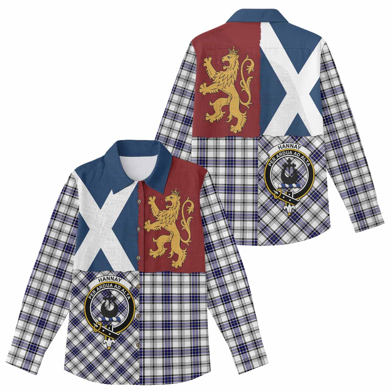 Hannay Crest Tartan Women Casual Shirt with Lion Rampant Saltire Style