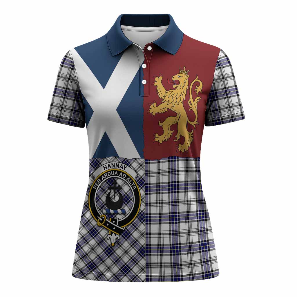 Hannay Crest Tartan Women Polo Shirt with Lion Rampant Saltire Style