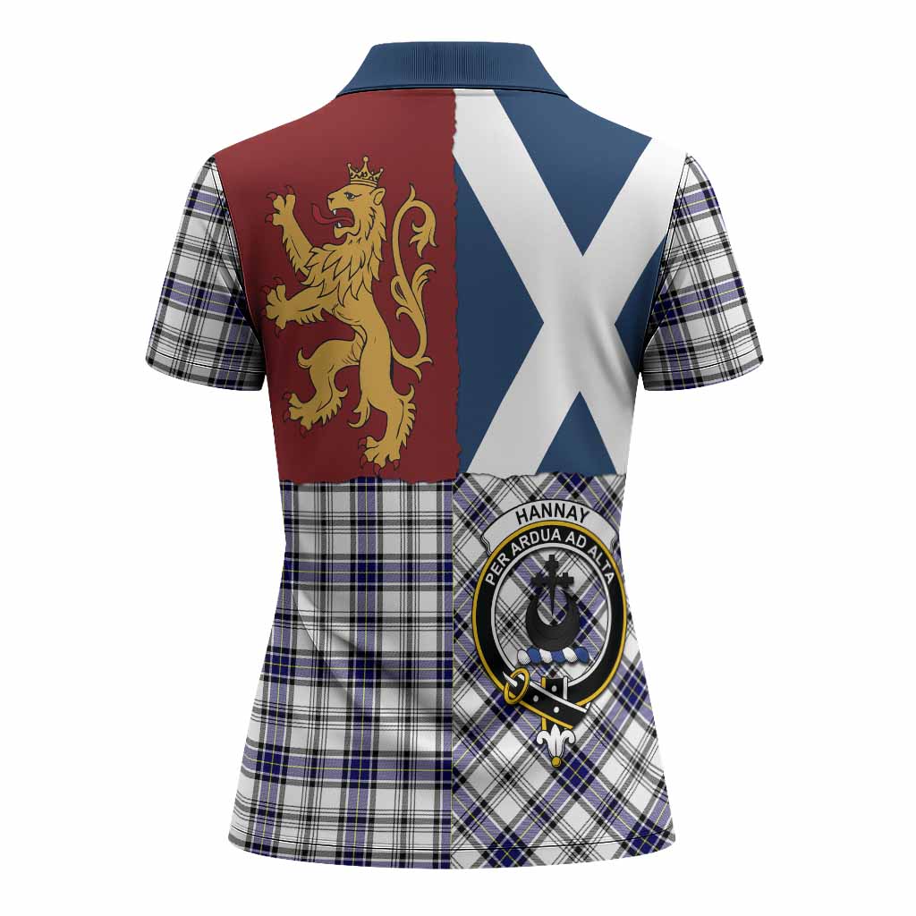 Hannay Crest Tartan Women Polo Shirt with Lion Rampant Saltire Style