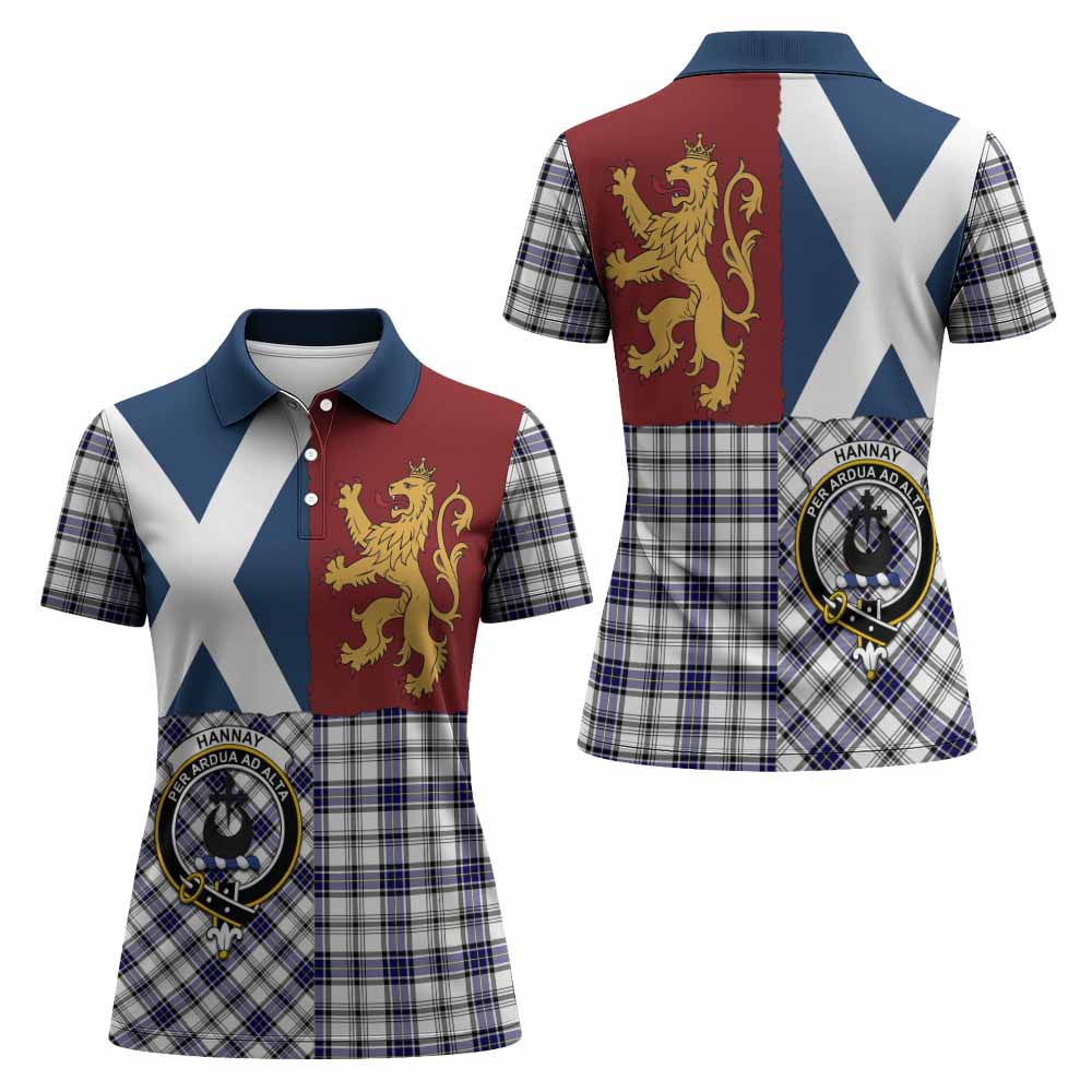 Hannay Crest Tartan Women Polo Shirt with Lion Rampant Saltire Style