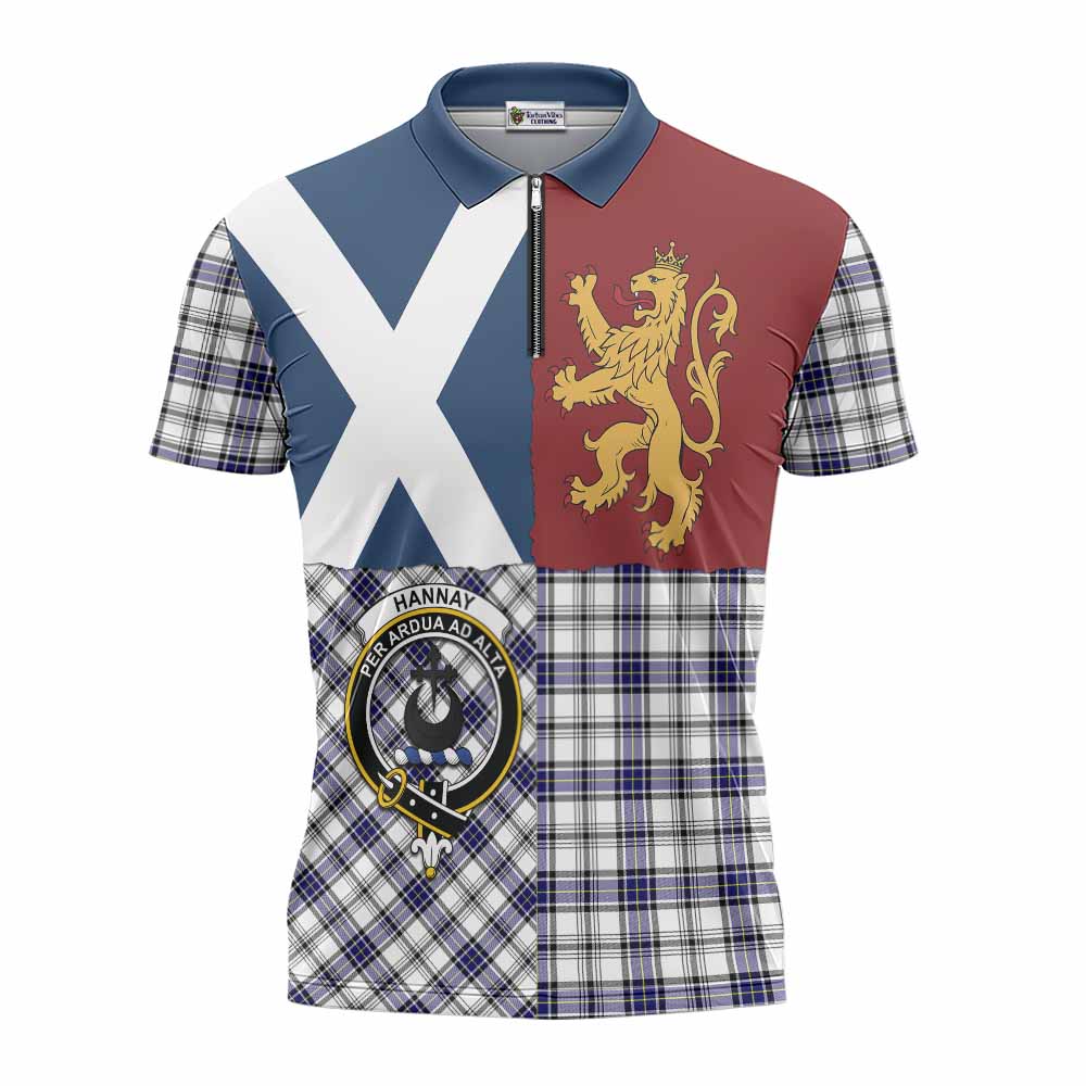 Hannay Crest Tartan Zipper Polo Shirt with Lion Rampant Saltire Style