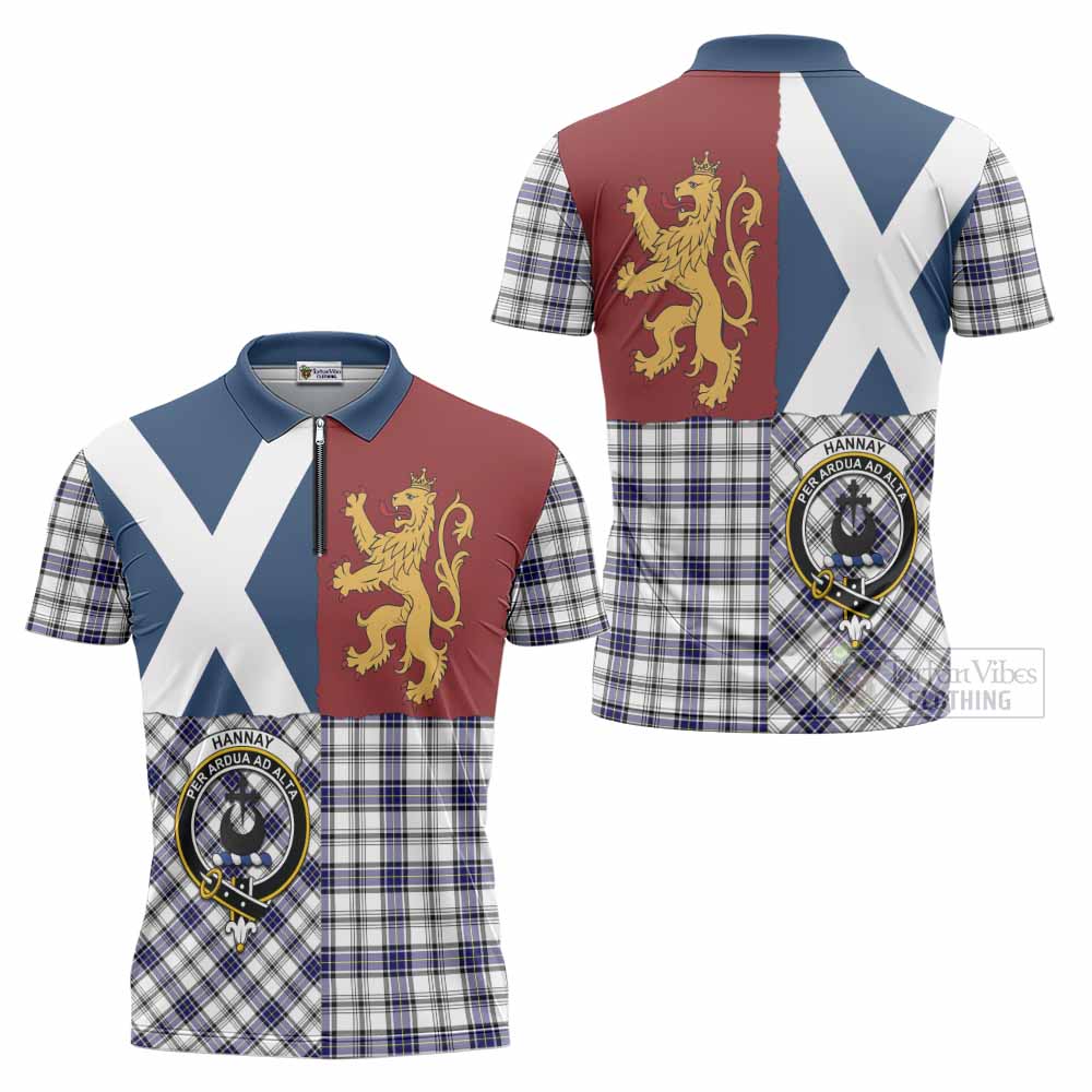 Hannay Crest Tartan Zipper Polo Shirt with Lion Rampant Saltire Style